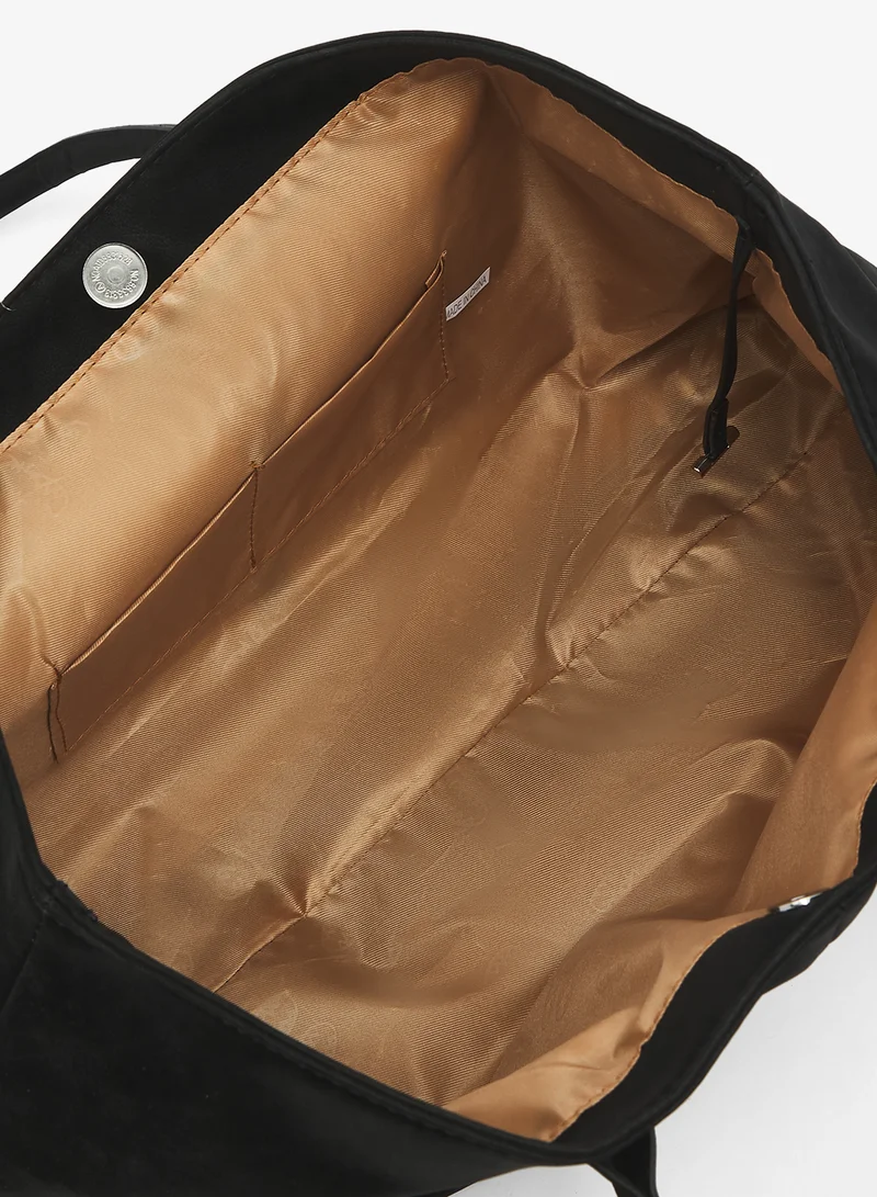 ELLA Black east-to-west suede tote bag with handle and tag detail for Women | Best Price UAE